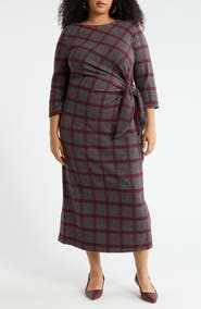 Renee C Plaid Boat Neck Maxi Dress