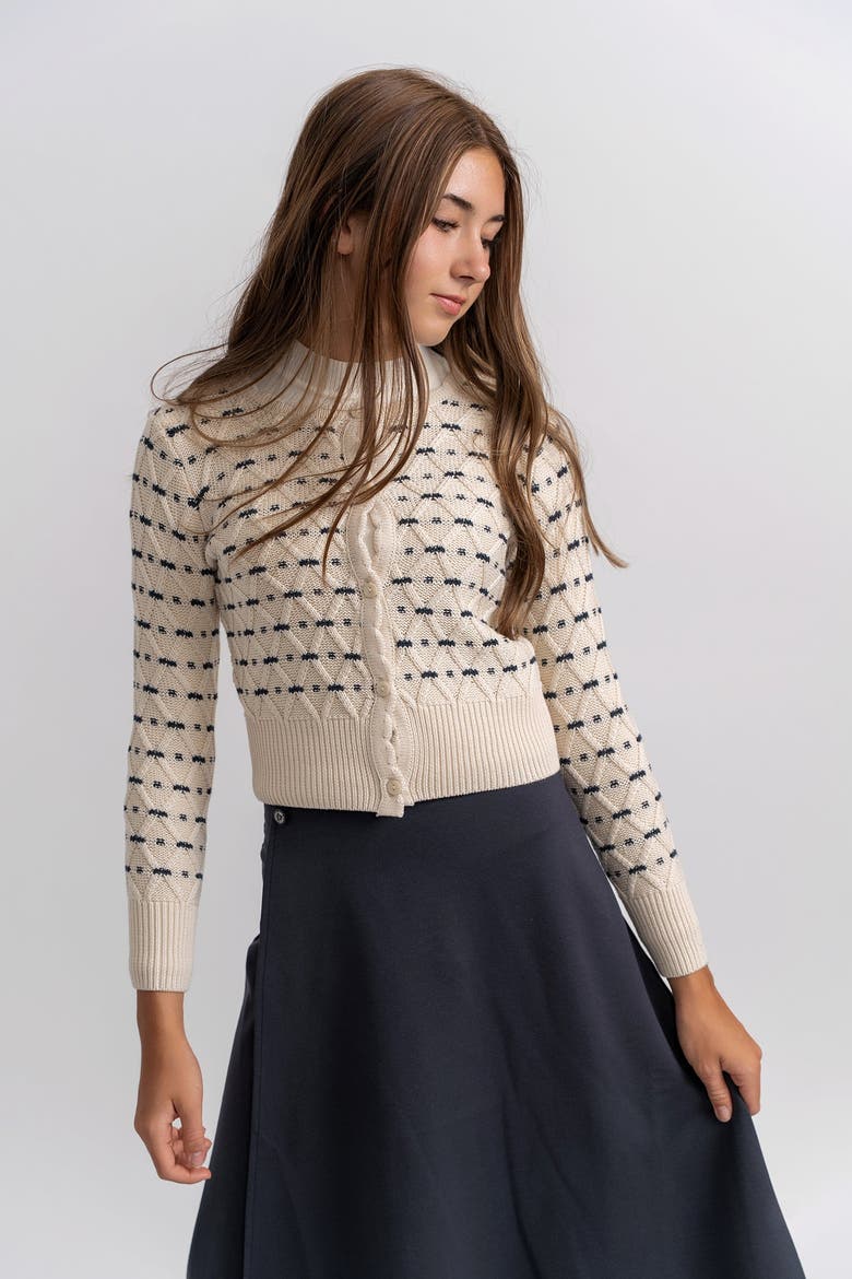Front Button Stripe Floral Cardigan, Alternate, color, Vanilla