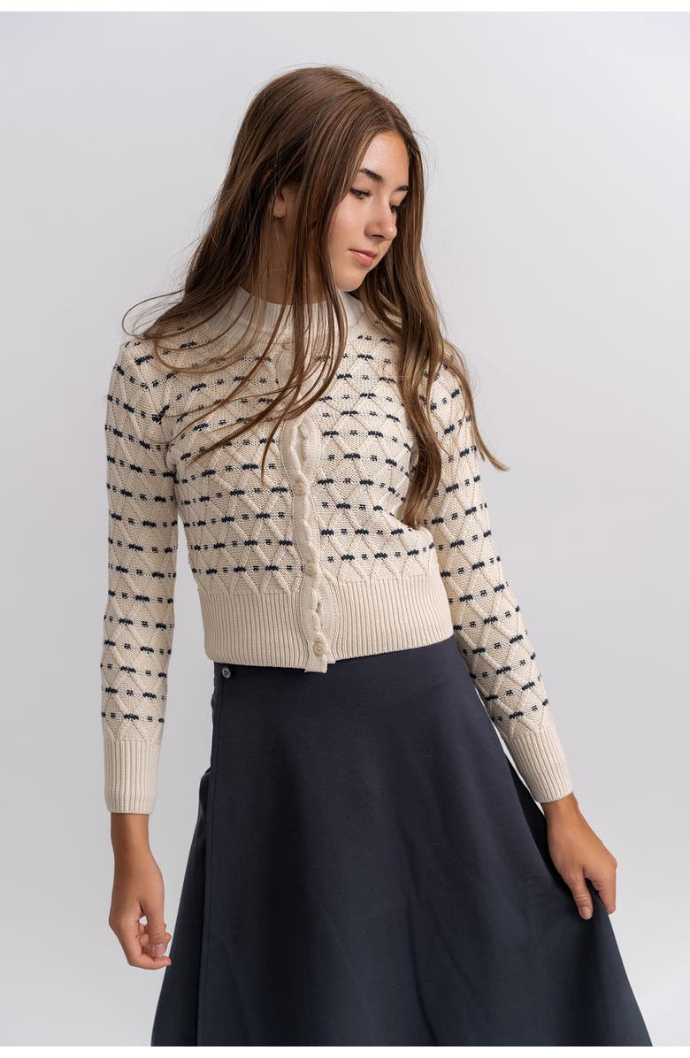 Charlotte & George Front Button Stripe Floral Cardigan, Alternate, color, Ink