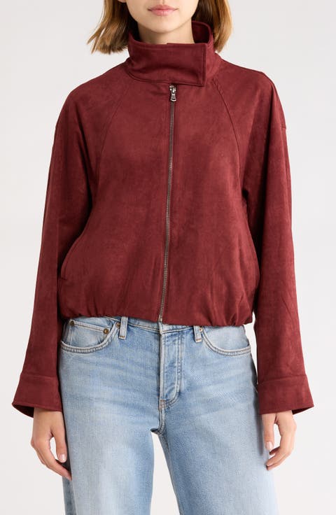 Faux Suede Bomber Jacket
