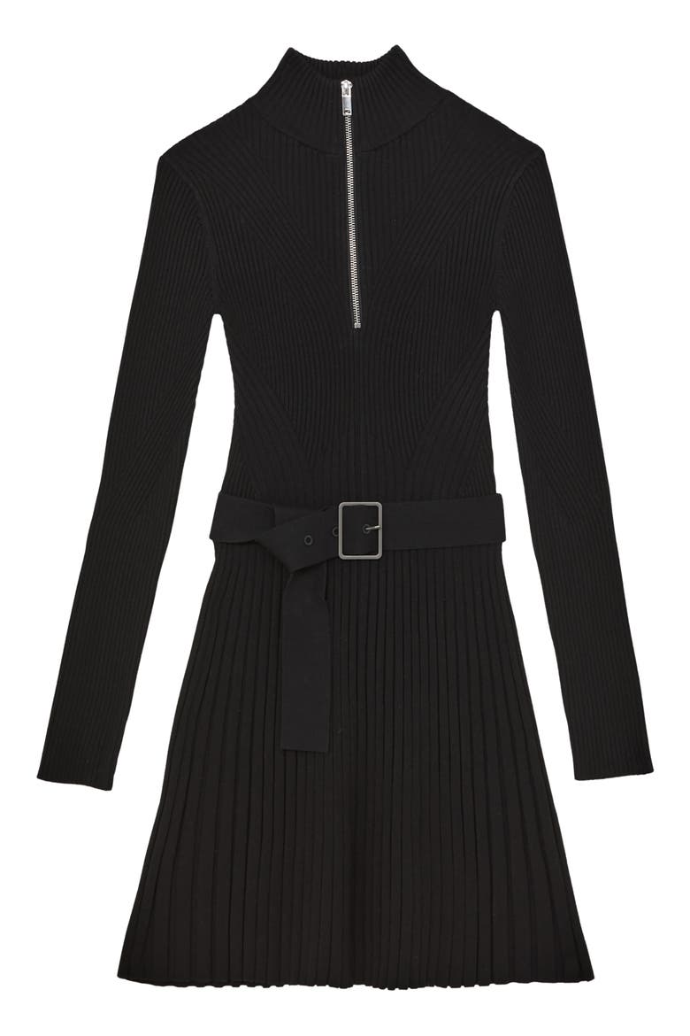 Vienna Half Zip Long Sleeve Rib Sweater Dress, Alternate, color, BLACK