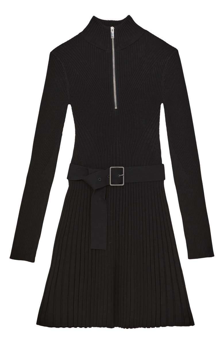 Reiss Vienna Half Zip Long Sleeve Rib Sweater Dress, Alternate, color, Black