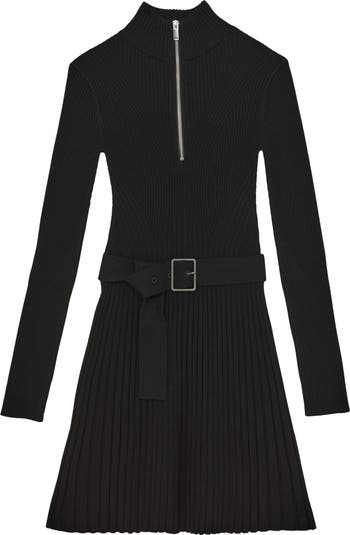 Vienna Half Zip Long Sleeve Rib Sweater Dress
