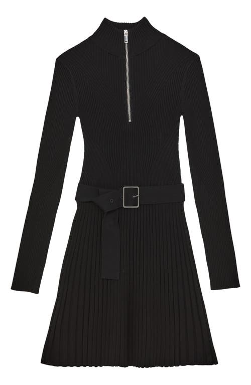 Reiss Vienna Half Zip Long Sleeve Rib Sweater Dress In Black