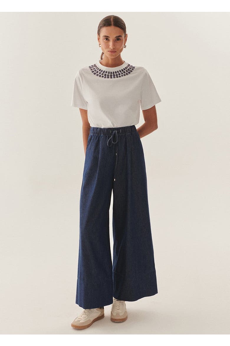 Esmeralda Drawstring Palazzo Pants, Alternate, color, INDIGO