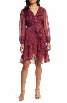 Sam Edelman Floral Ruffle Long Sleeve Chiffon Dress