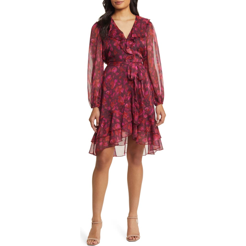 SAM EDELMAN SAM EDELMAN FLORAL RUFFLE LONG SLEEVE CHIFFON DRESS