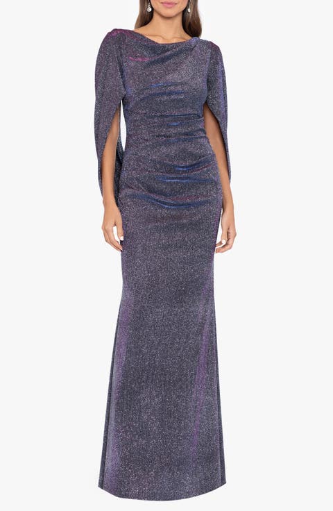 Cape Sleeve Trumpet Gown (Regular, Petite & Plus)