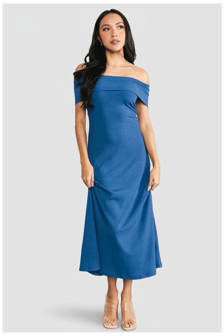 Kay Off Shoulder Midi Dress, Main, color, Navy