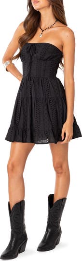 Liora Strapless Embroidered Eyelet Cotton Minidress
