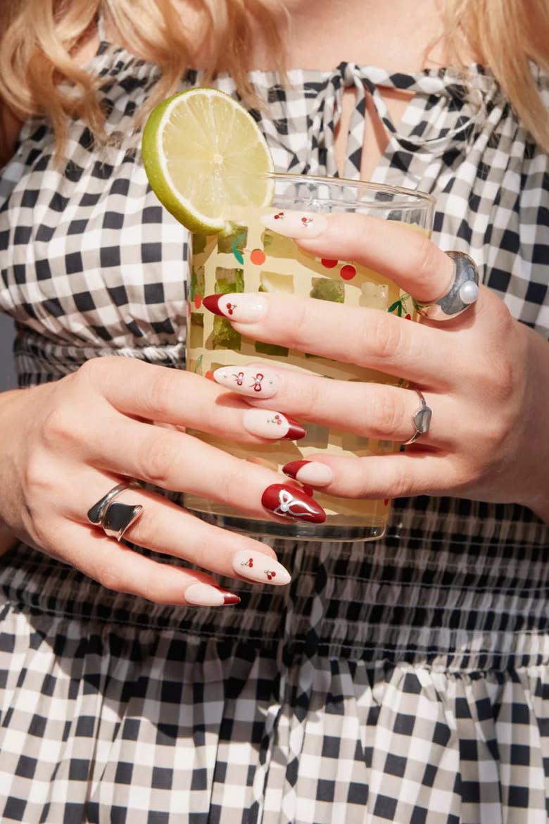 Cherry Cola Almond Press On Nails, Alternate, color, Wine Red