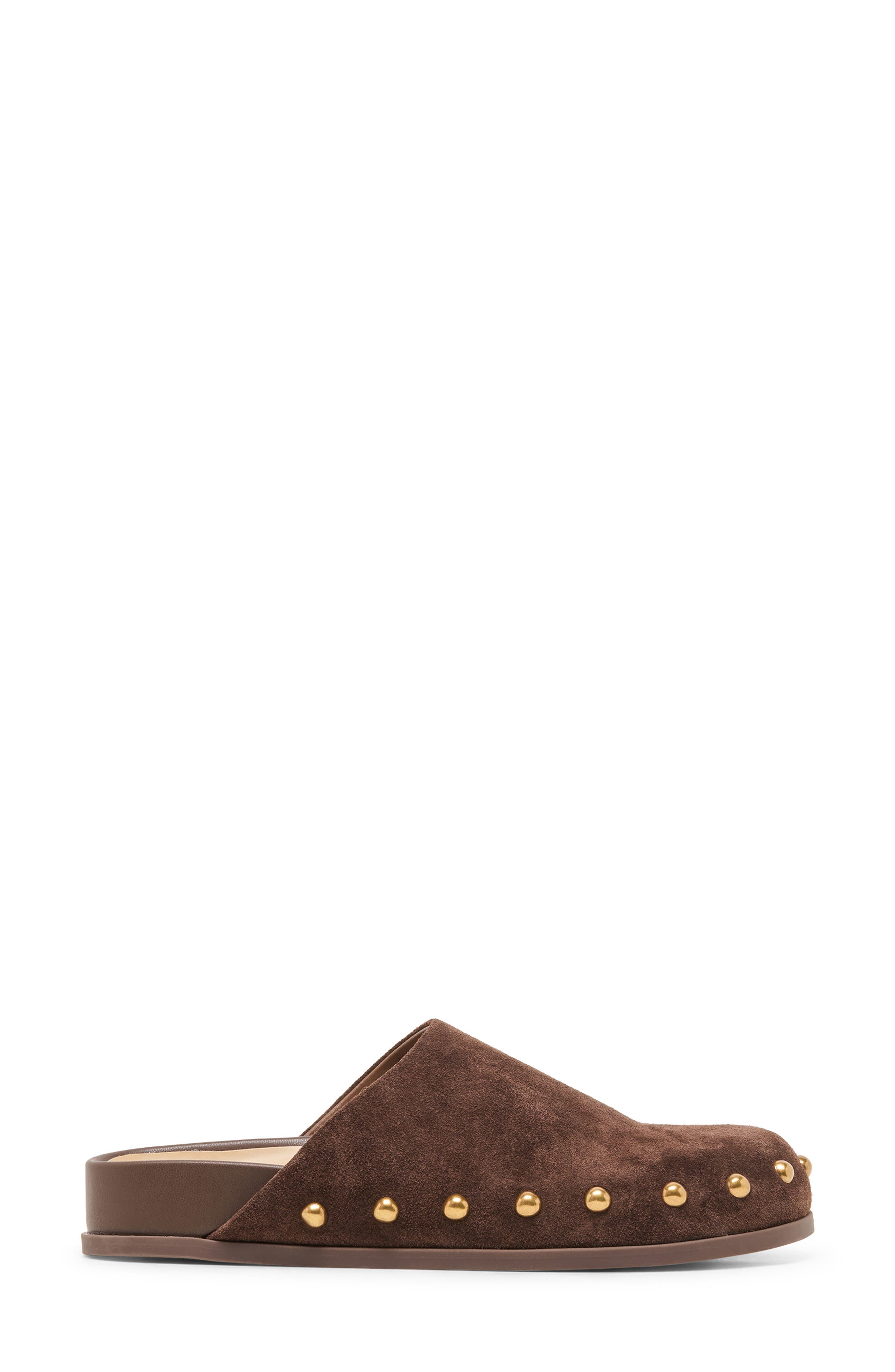 Joney Stud Flat Mule, Alternate, color, DARK BROWN SUEDE