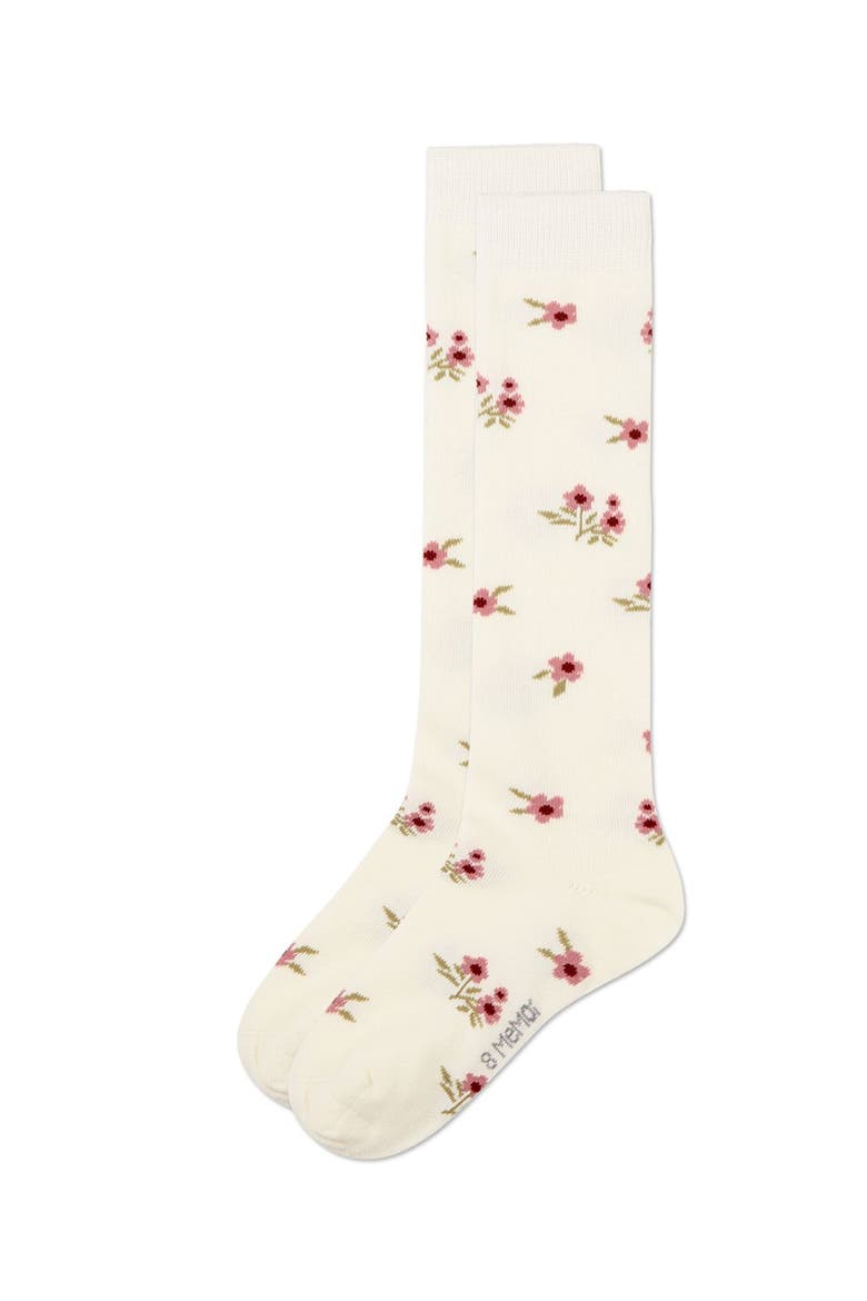 Opaque Stretch Blissful Bloom Knee High Sock, Alternate, color, Winter White