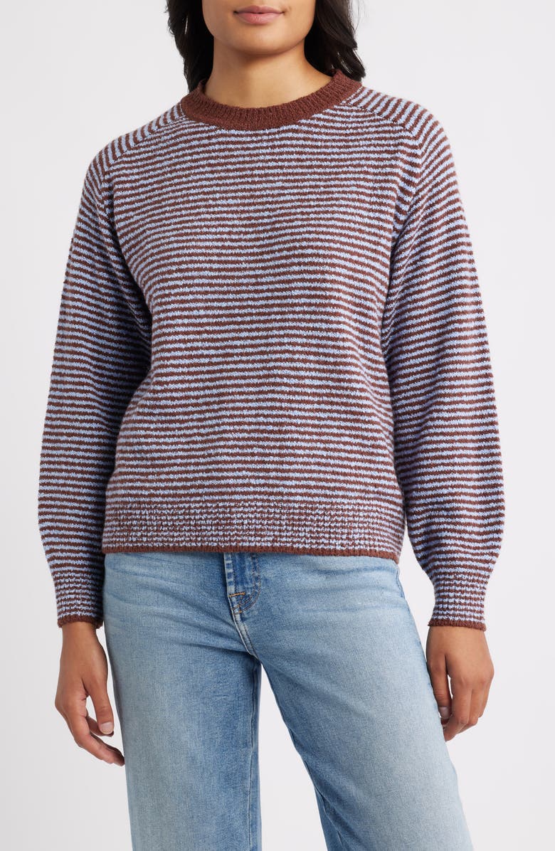 MARGARET O'LEARY Lola Stripe Cotton Blend Sweater, Main, color, Cola/ Frost