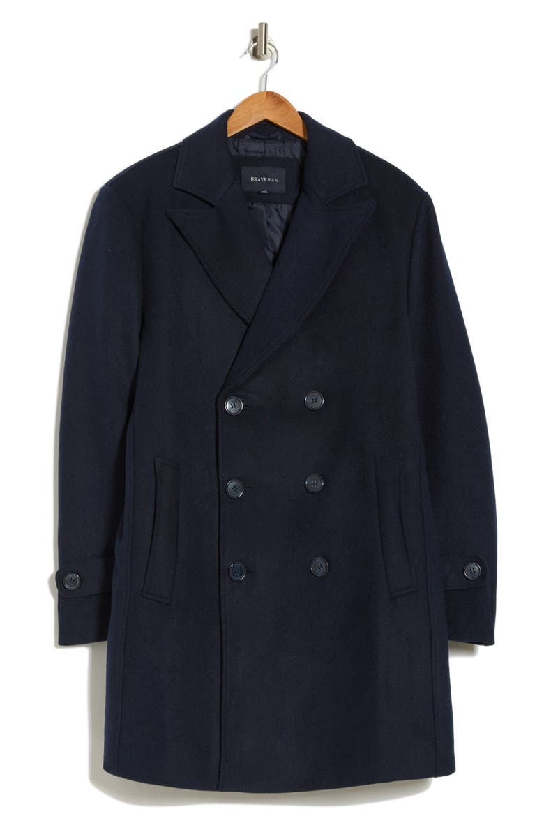 Double Breasted Wool Blend Pea Coat, Alternate, color, NAVY