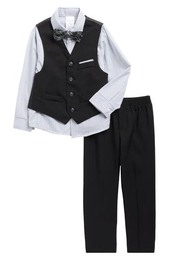 Van Heusen Kids' Poplin Shirt, Vest, Pants & Bow Tie Set In Black