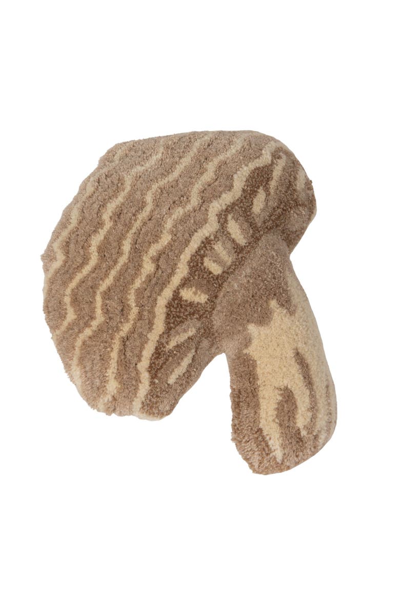 Wool Tufted Mushroom Shaped Pillow, with Cotton Back, Cream, Beige and Brown, Alternate, color, Cream