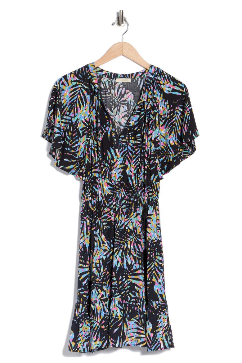Flutter Sleeve Dress, Alternate, color, BLACK/ BLUE
