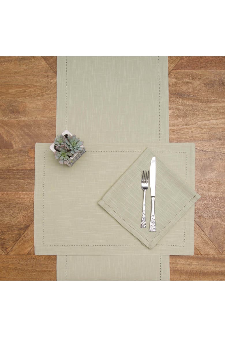 Hemstitch Solid Green 100% Cotton Cloth Table Runner 14" x 72", Alternate, color, Green