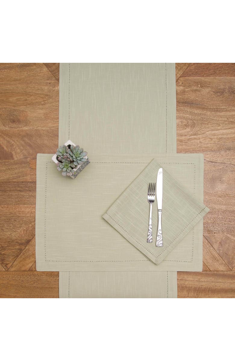C&F Home Hemstitch Solid Green 100% Cotton Cloth Table Runner 14" x 72", Alternate, color, Green