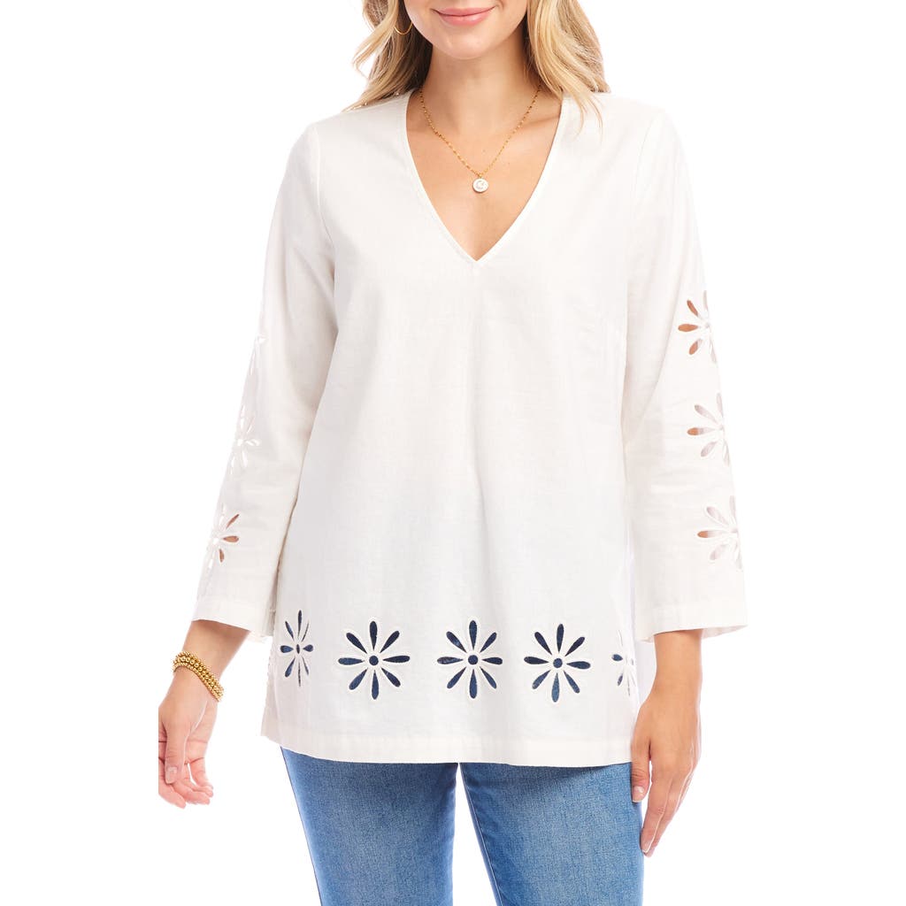 Karen Kane Floral Cutout Top In Off White