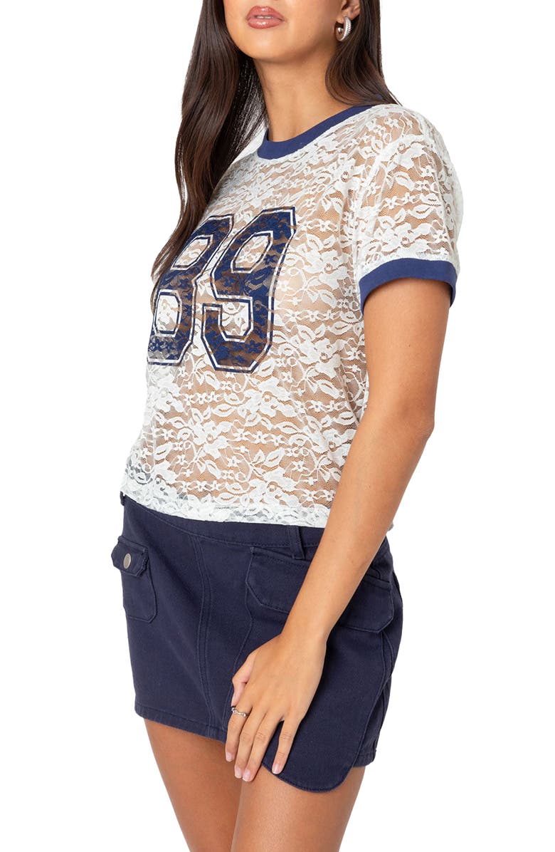 EDIKTED Sheer Lace 89 T-Shirt, Alternate, color, White