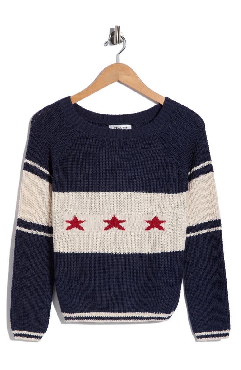Vigoss Star Flag Sweater, Main, color, Navy Combo