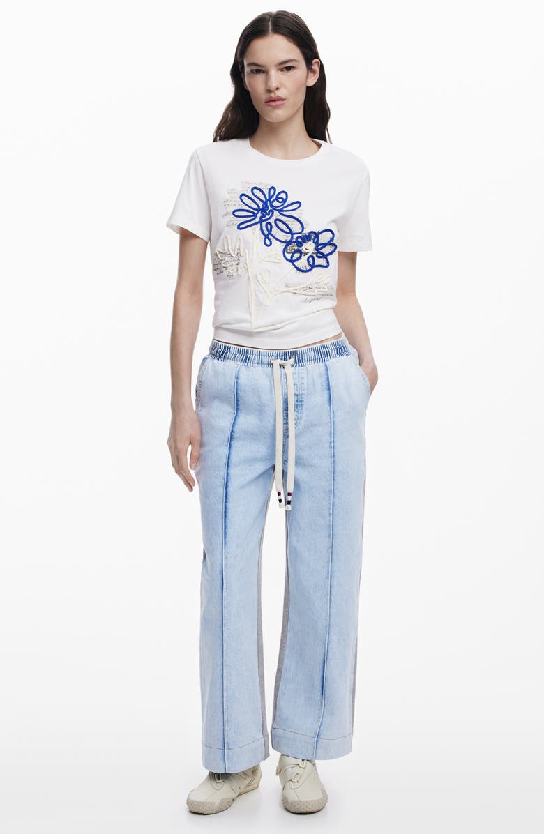 Desigual Drawstring Straigh Leg Jeans, Alternate, color, Medium Blue