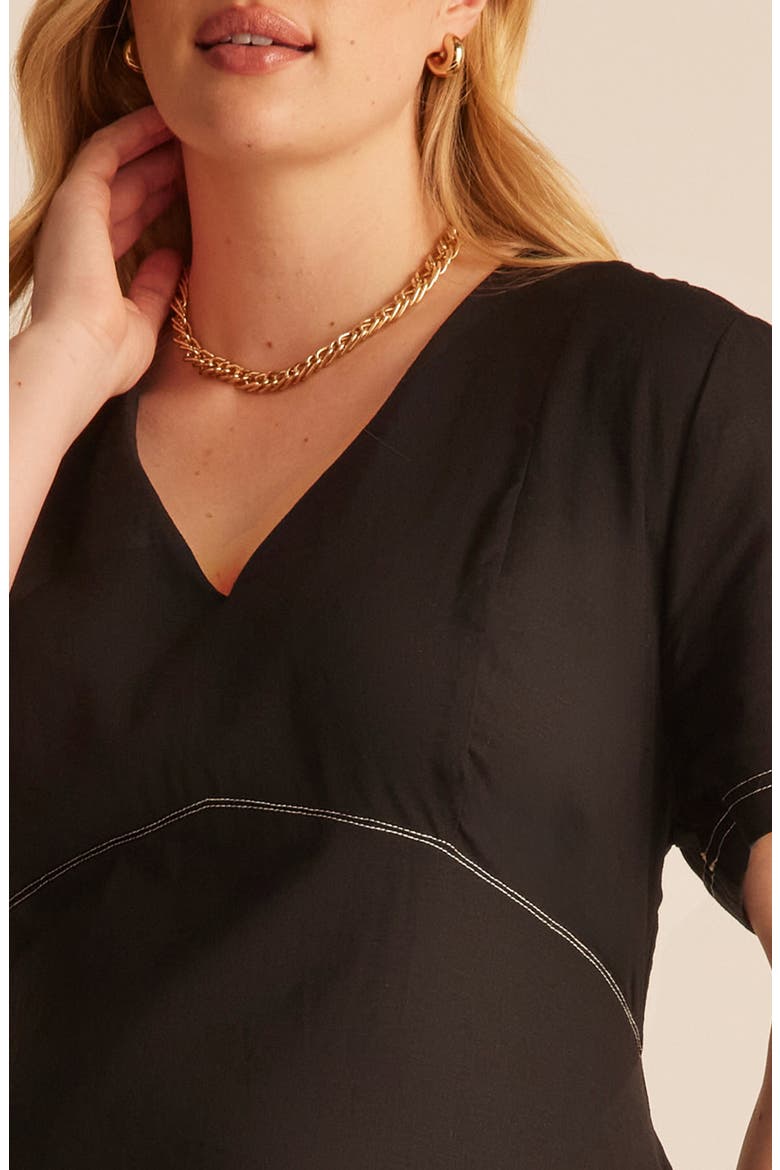 Alena Linen Blend Midi Dress, Alternate, color, BLACK