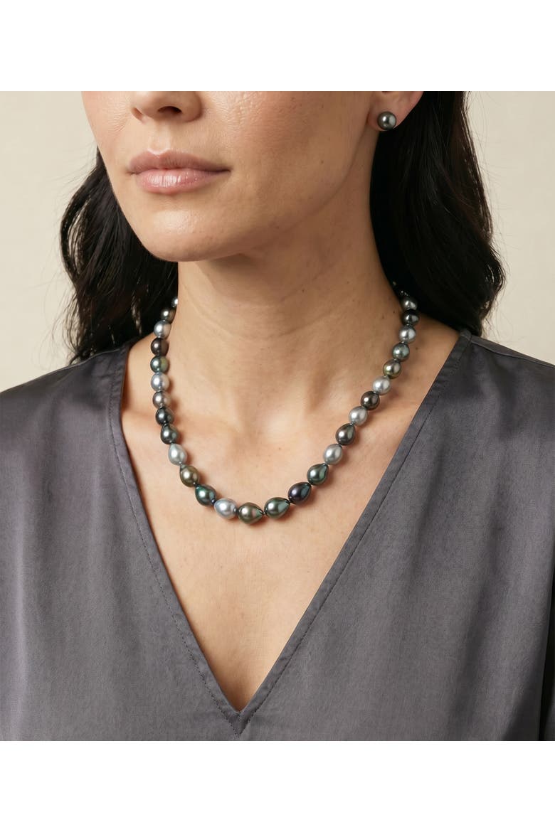 8-10mm Tahitian South Sea Multicolor Drop Pearl Necklace - Premier AAAA Quality, Alternate, color, White Gold Clasp