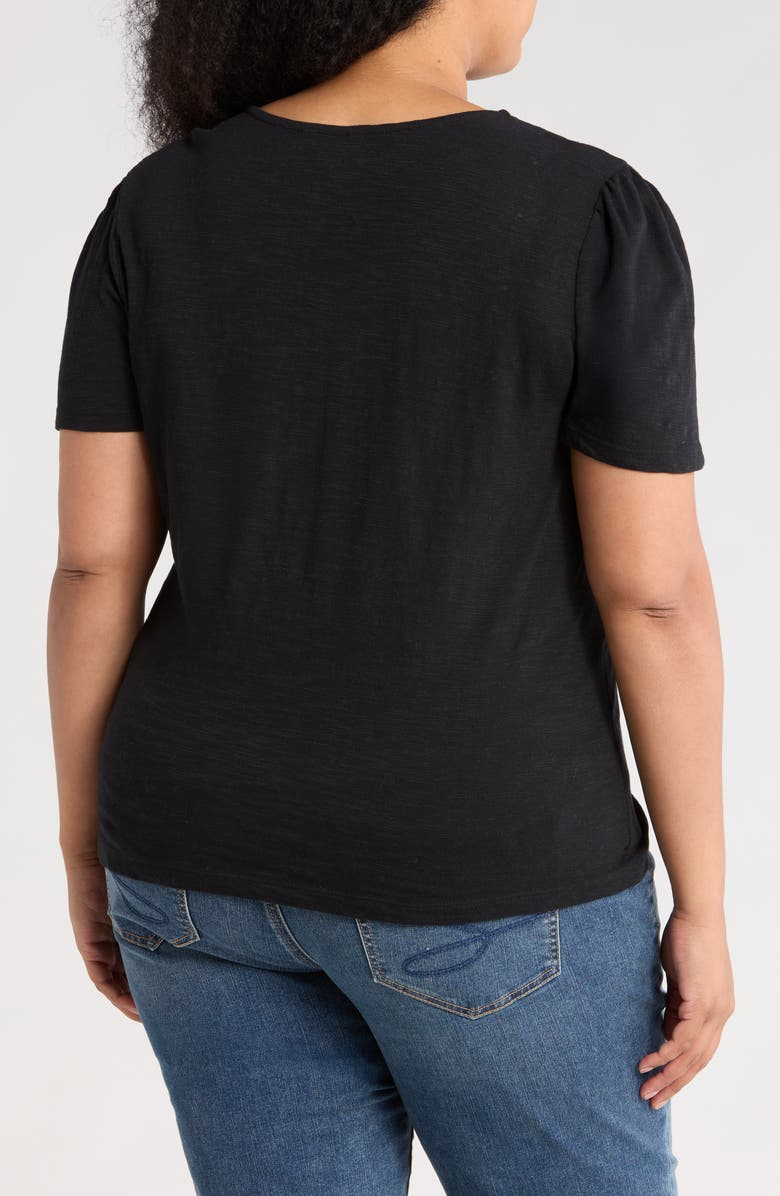 Caslon<sup>®</sup> Embroidered Cutwork V-Neck T-Shirt, Alternate, color, Black