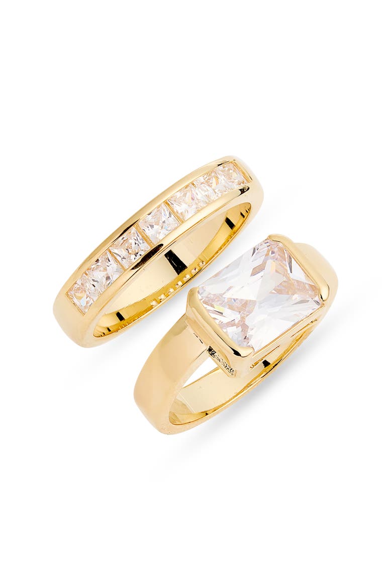 Set of 2 Emerald Cut Cubic Zirconia Stack Rings, Main, color, CLEAR- GOLD