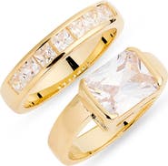 Nordstrom Set of 2 Emerald Cut Cubic Zirconia Stack Rings