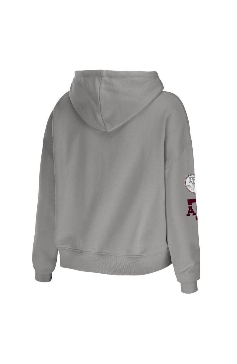 WEAR by Erin Andrews Women's WEAR by Erin Andrews Gray Texas A&M Aggies Mixed Media Cropped Pullover Hoodie, Alternate, color, Gray
