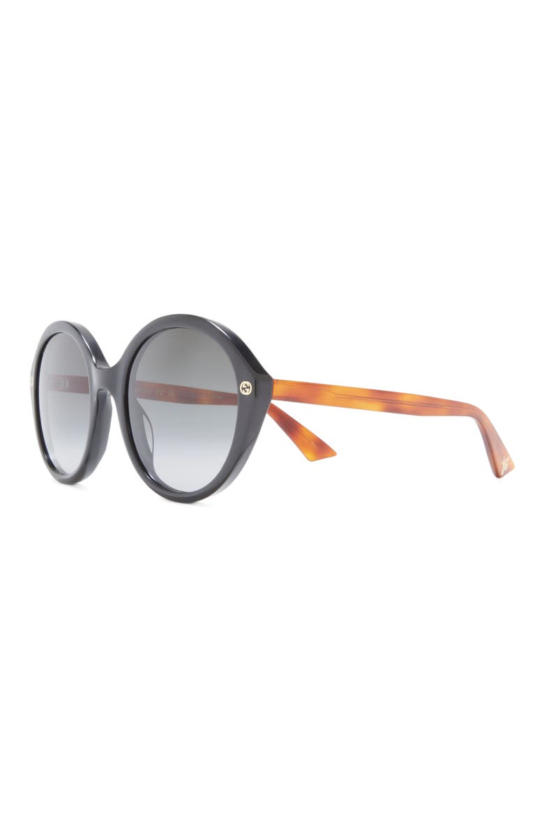 55mm Round Sunglasses, Alternate, color, SHINY BLACK