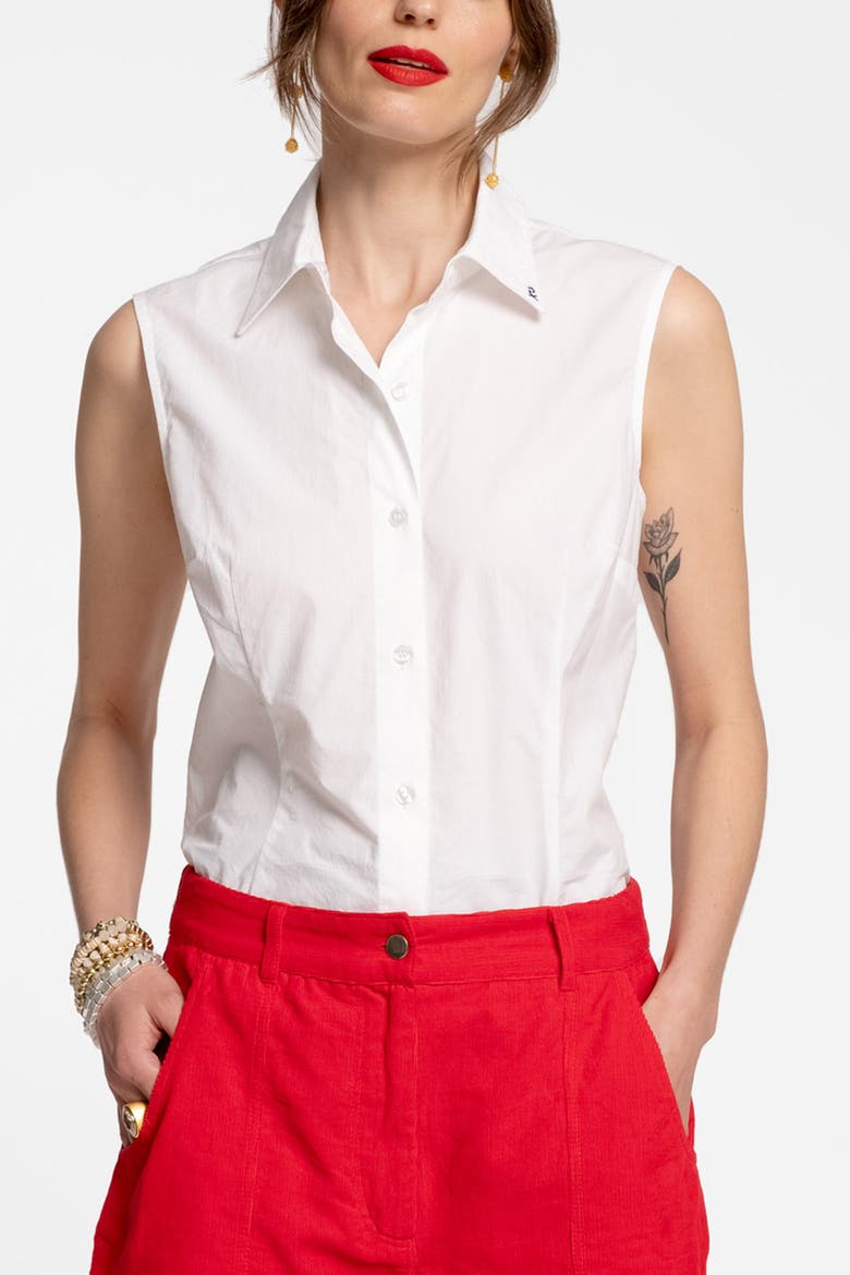 Lizzie Pointed Collar Shell Cotton, Main, color, White