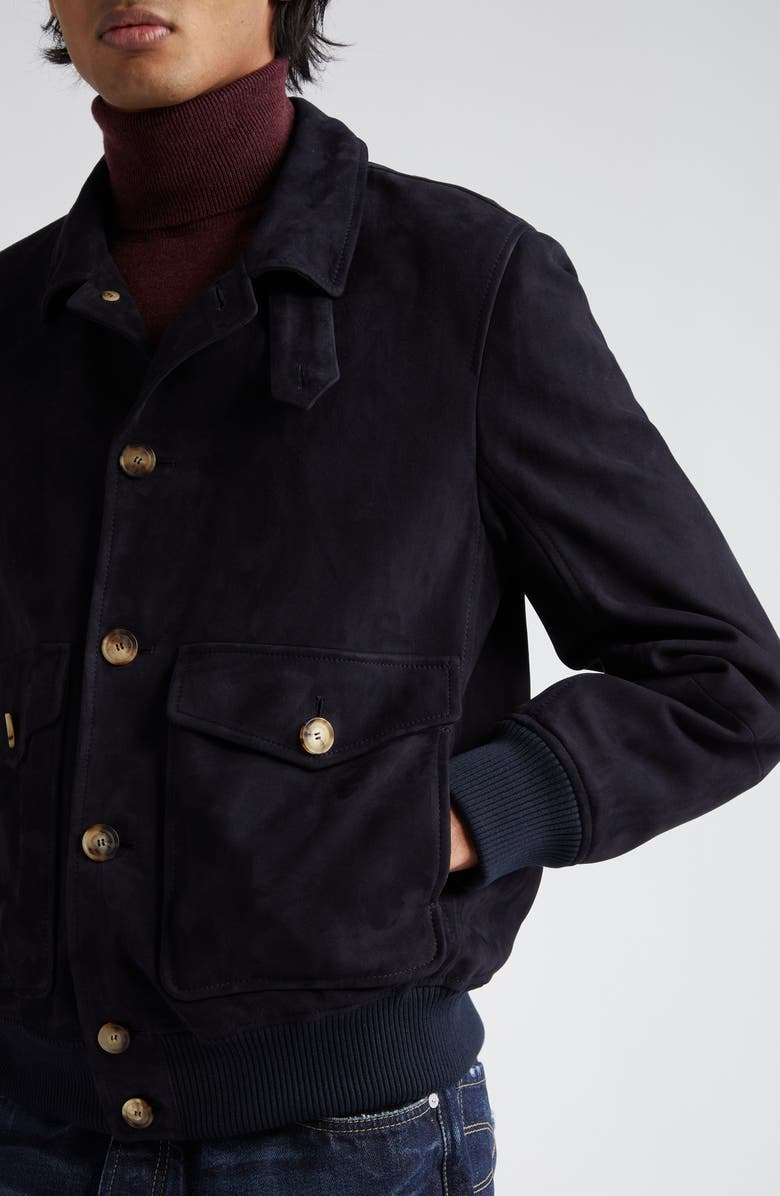 Brunello Cucinelli Suede Button-Up Blouson Jacket, Alternate, color, 