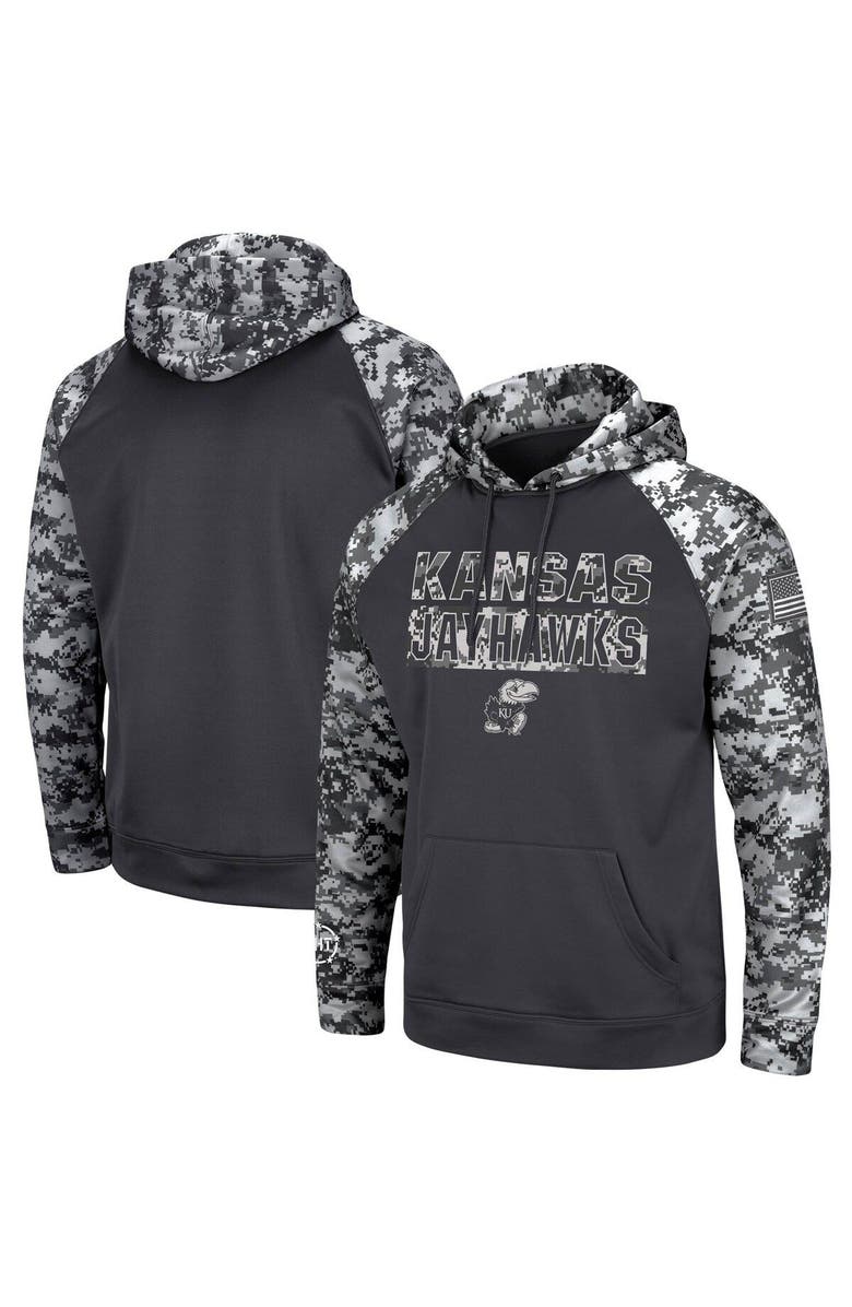 COLOSSEUM Men's Colosseum Charcoal Kansas Jayhawks OHT Military Appreciation Digital Camo Pullover Hoodie, Alternate, color, 