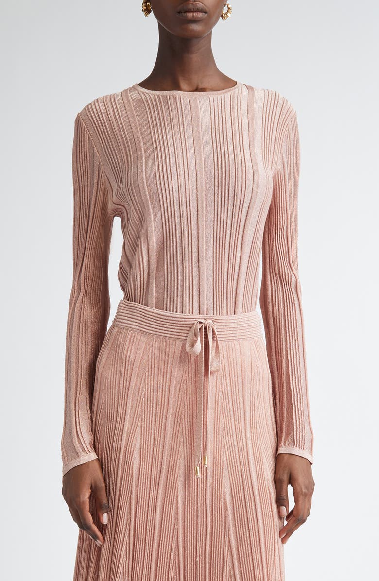 Zimmermann Lucky Metallic Rib Sweater, Main, color, Metallic Pink