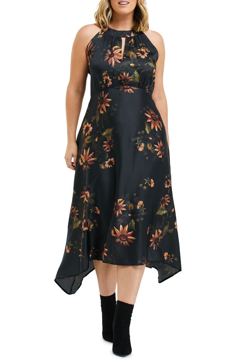 Moody Blooms Floral Halter Midi Dress, Main, color, PRINT