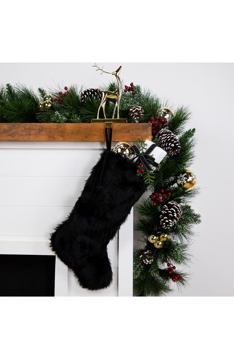 Northlight Sable Faux Fur Christmas Stocking with Pom Poms - 20.5" - Black, Alternate, color, Black