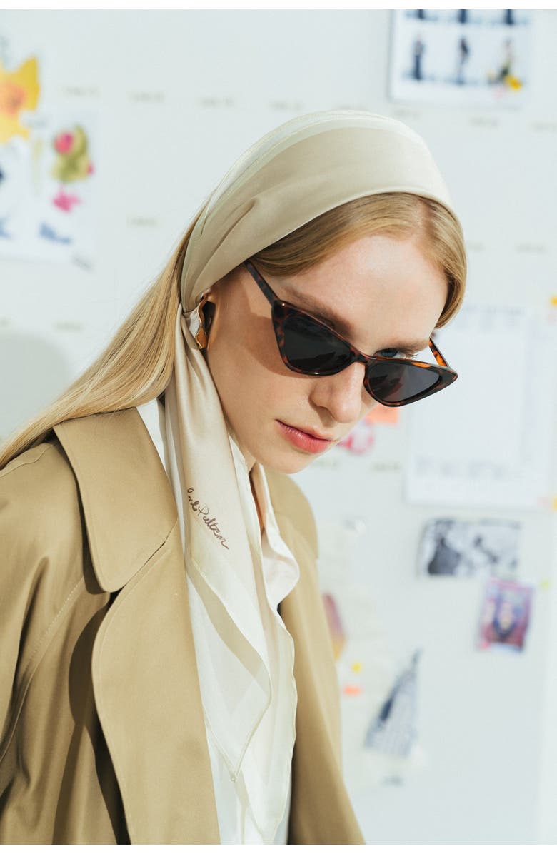 Lost Pattern "Satin" Silk Neck Scarf, Alternate, color, White