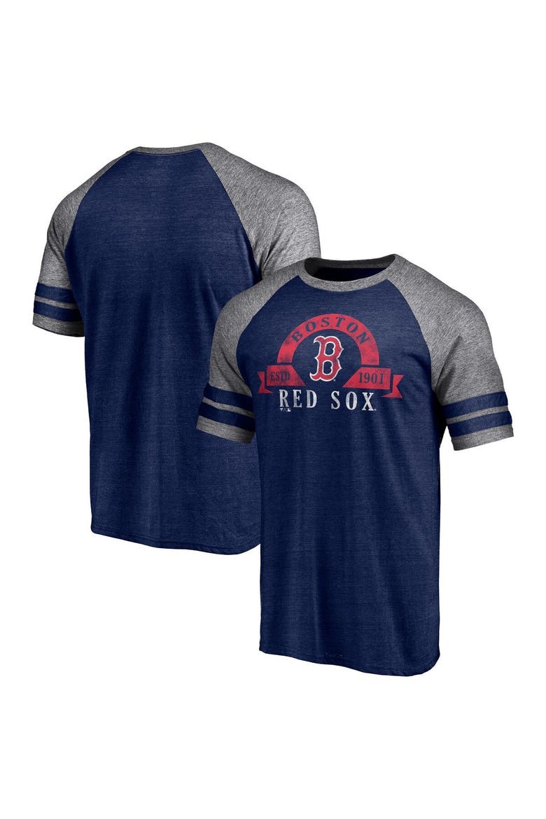 Men's Fanatics Branded Heather Navy Boston Red Sox Utility Two-Stripe Raglan Tri-Blend T-Shirt, Main, color, Heather Navy