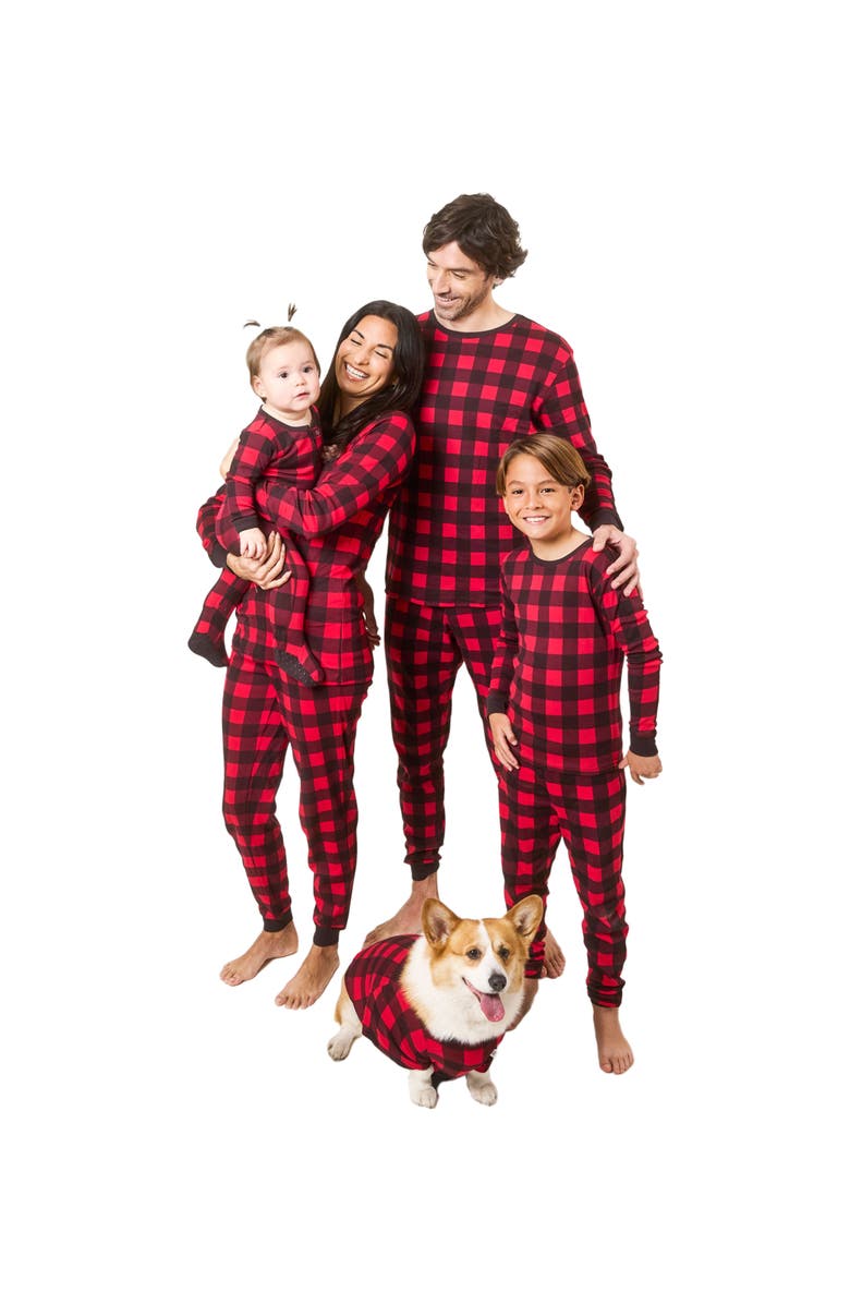 Leveret Footed Plaid Cotton Matching Family Holiday Pajamas, Alternate, color, Plaid Black & Red