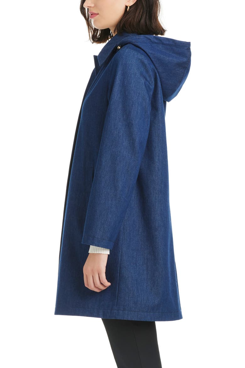 back pleat a-line denim coat, Alternate, color, DARK DENIM