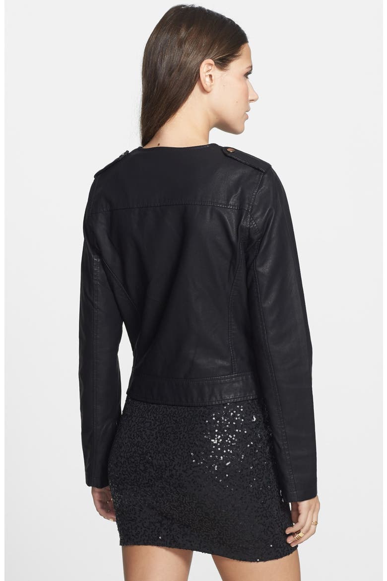 'Mirabelle' Faux Leather Biker Jacket, Alternate, color, BLACK