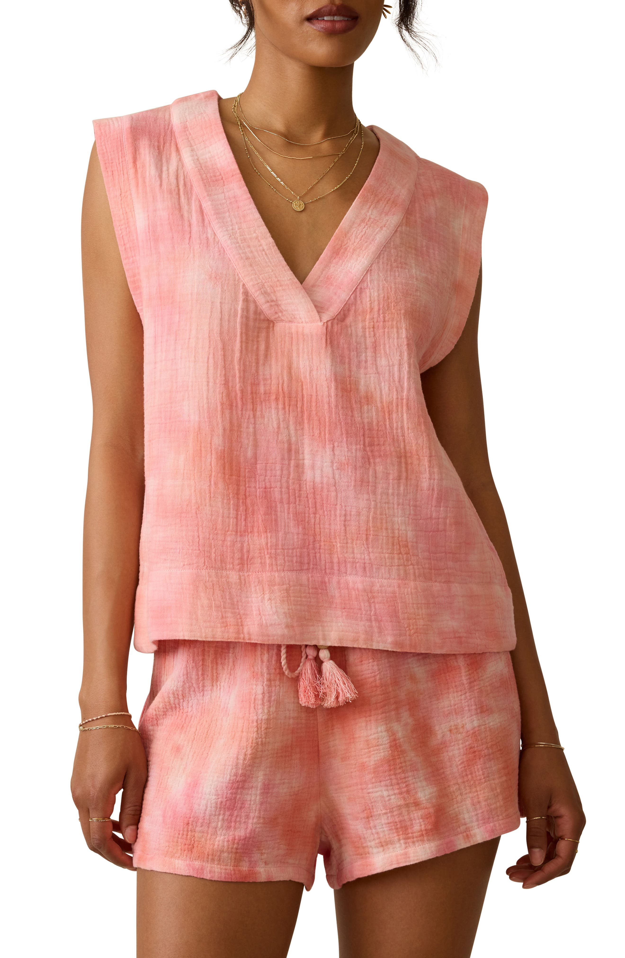 Faherty Dune Sleeveless Organic Cotton Gauze Popover Top