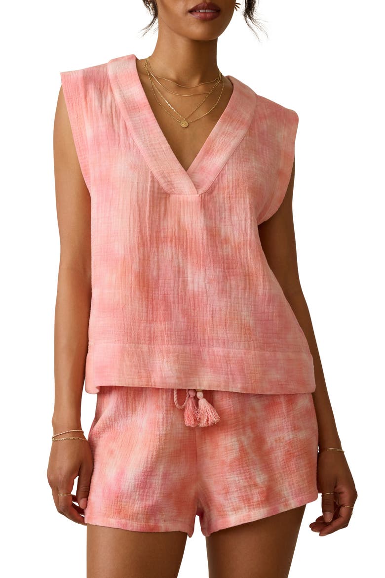 Dune Sleeveless Organic Cotton Gauze Popover Top, Main, color, CORAL SKIES TIE DYE