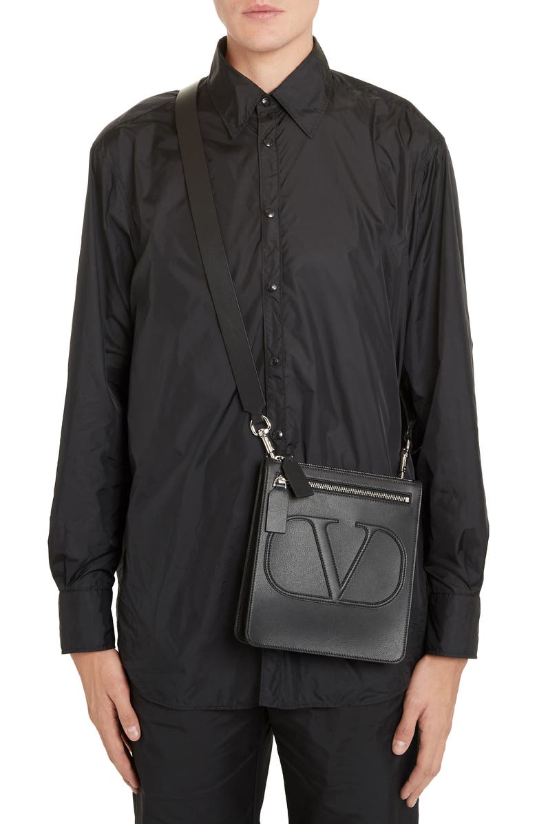 Valentino Garavani Valentino Small V-Logo Calfskin Leather Messenger Bag, Alternate, color,