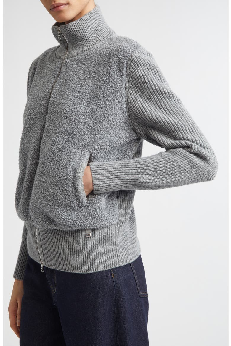 Mixed Media Wool Rib & Curly Fleece Cardigan, Alternate, color, 1985 CHANTILLY
